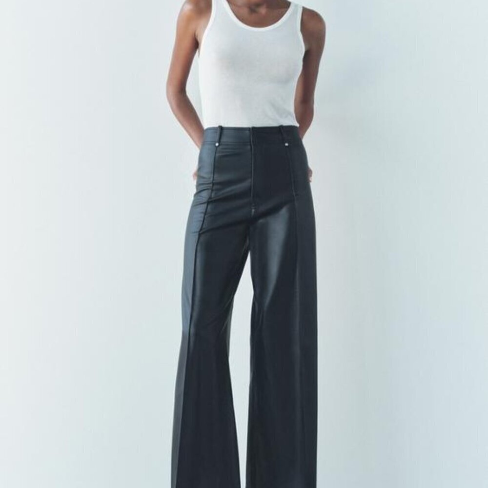 ZARA COLLECTION WIDE LEG LEATHER EFFECT PANTS 46 Eur 3581/041/800  10